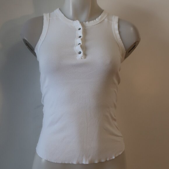 Womens Crown Jewel White Henley Ribbed Tank Top XS - Picture 2 of 6